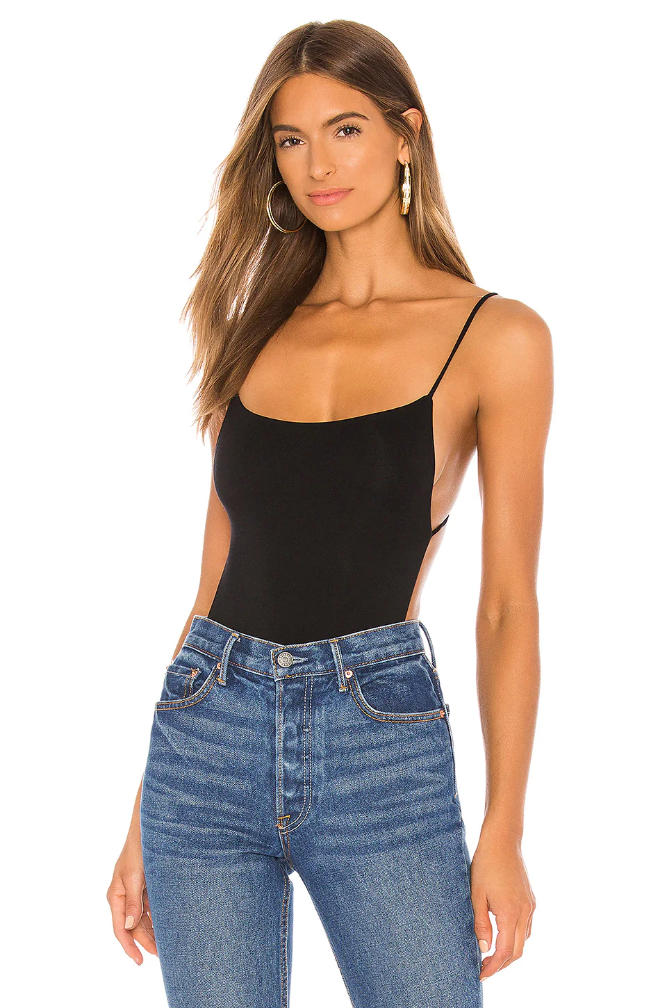 Outlet 🎉 Indah DNA Solid String Back Bodysuit In Black ❤️