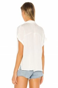 New 🤩 Indah Eliza Solid Button Down Short Sleeve 👚 Shirt In Ivory 🎉 -Cheap Indah Store INDA WS306 V3