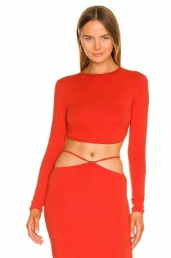 Buy 🌟 Indah Pua Long Sleeve Tie Back Top In Caliente 😉