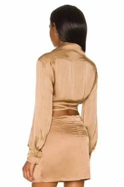 Brand new ⌛ Indah Jericho Wrap Blouse In Mocha 👏 -Cheap Indah Store INDA WS427 V3